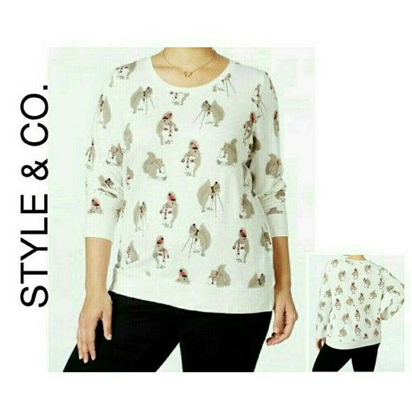 Style & Co. Tops - Skiing Squirrel Embellished Top NWT $60 1X